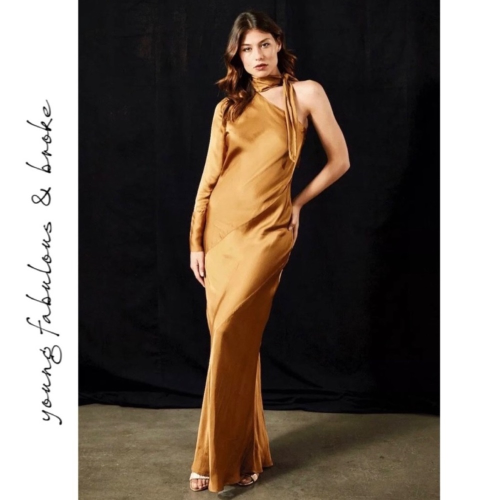 Young Fabulous & Broke Satin One Shoulder Febe Maxi Formal Wedding Prom Dress